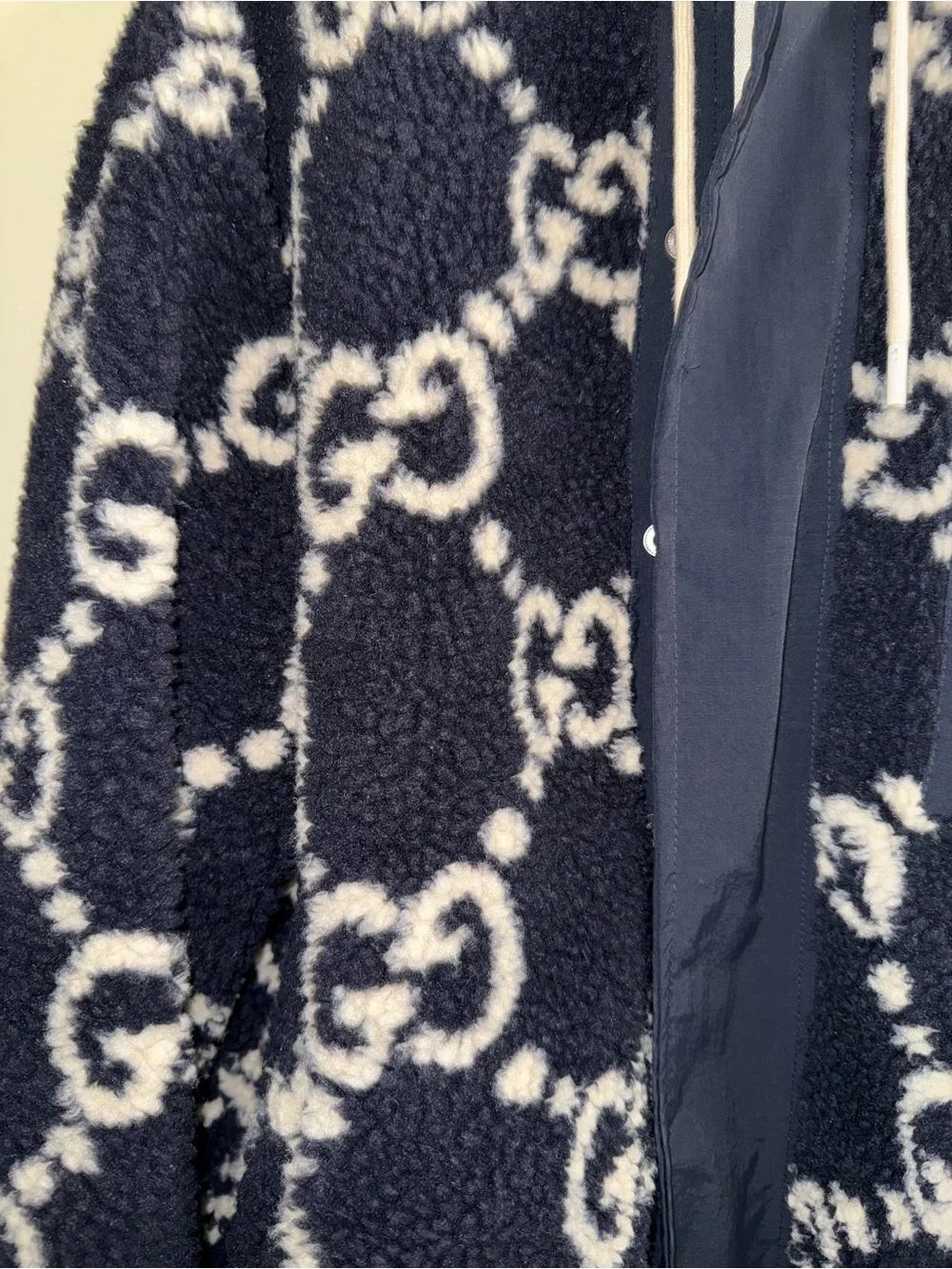 Gucci Navy & White GG Sherpa Hoodie Jacket
